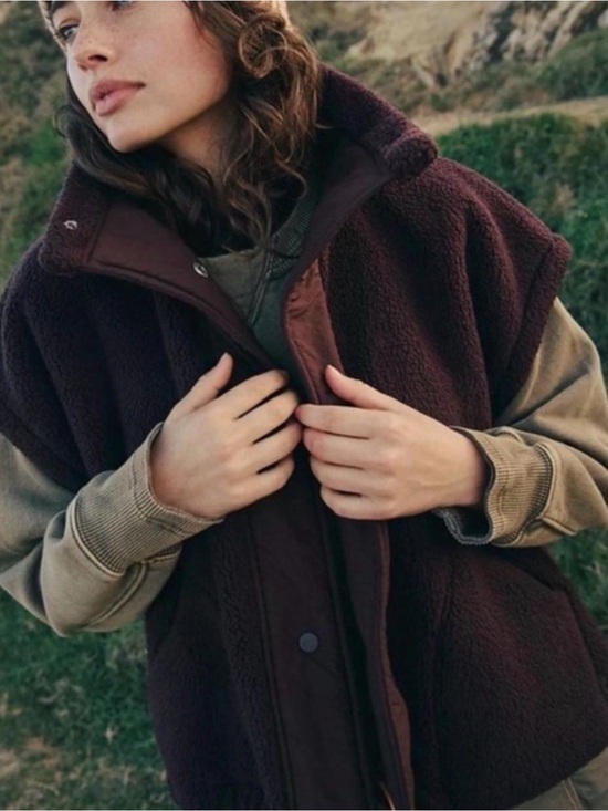 Free People Jackets & Blazers - Free People-Scout it Out-Dark Brown Oversized Boxy Fleece Vest-XS